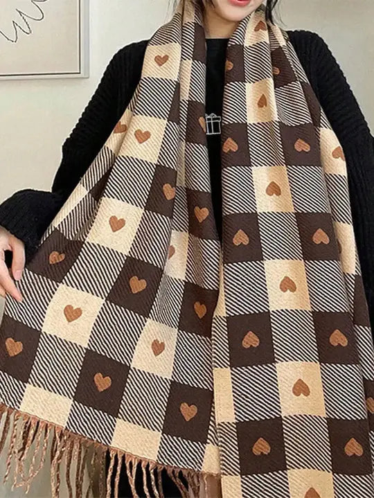 Cozy Checkered Winter Scarf Shawl korastore.com