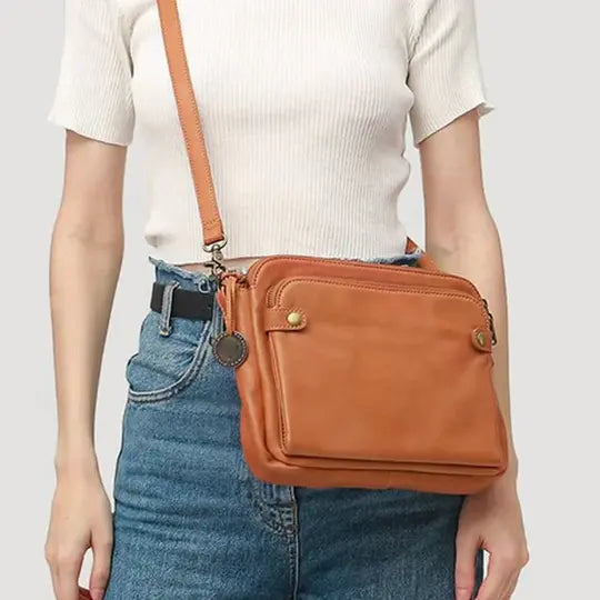 Three-Layer Crossbody Leather Shoulder Bag & Clutch korastore.com