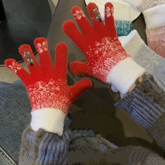 Festive Fleece Lined Knit Fingerless Gloves