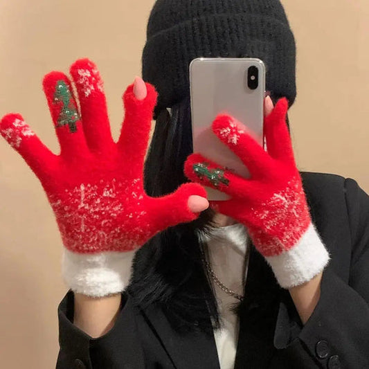 Festive Fleece Lined Knit Fingerless Gloves