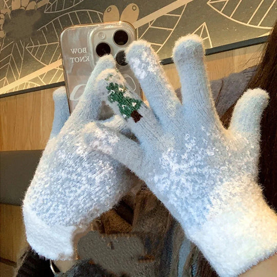 Festive Fleece Lined Knit Fingerless Gloves