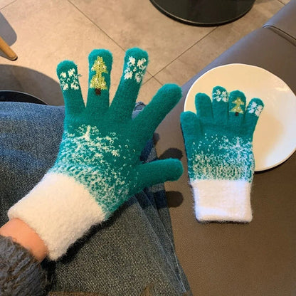 Festive Fleece Lined Knit Fingerless Gloves
