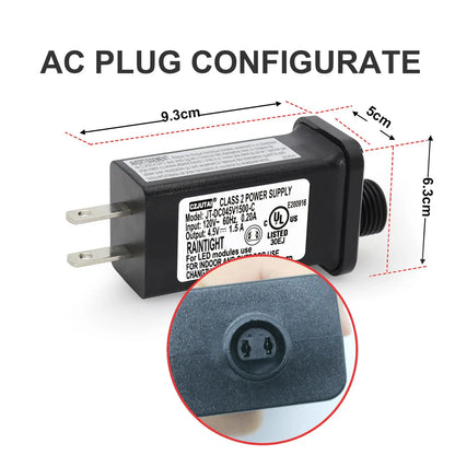 4.5V DC Power Adapter with 1.5A Output and Compact Black Housing for Decorative Lights Kora Picks