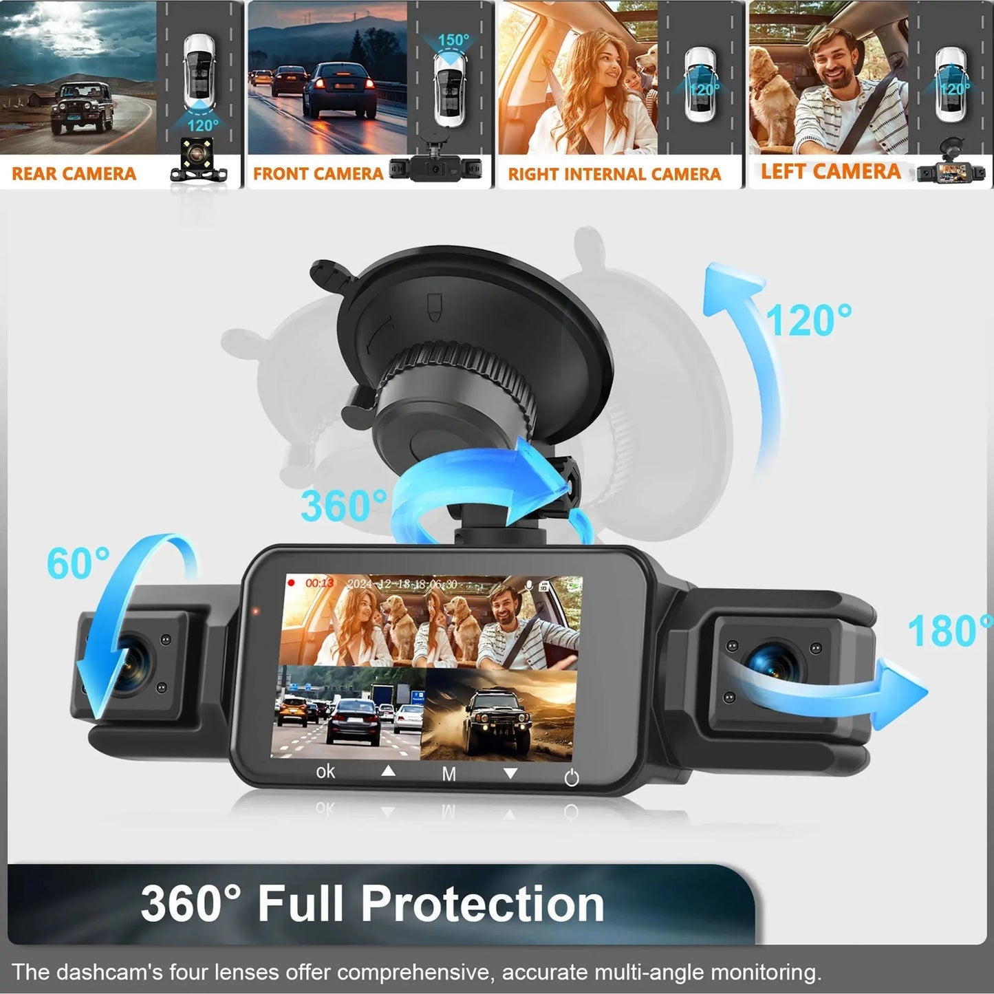 4-Channel Dash Cam with 1920P Front Camera and Night Vision, WiFi App, Parking Monitor Kora Picks