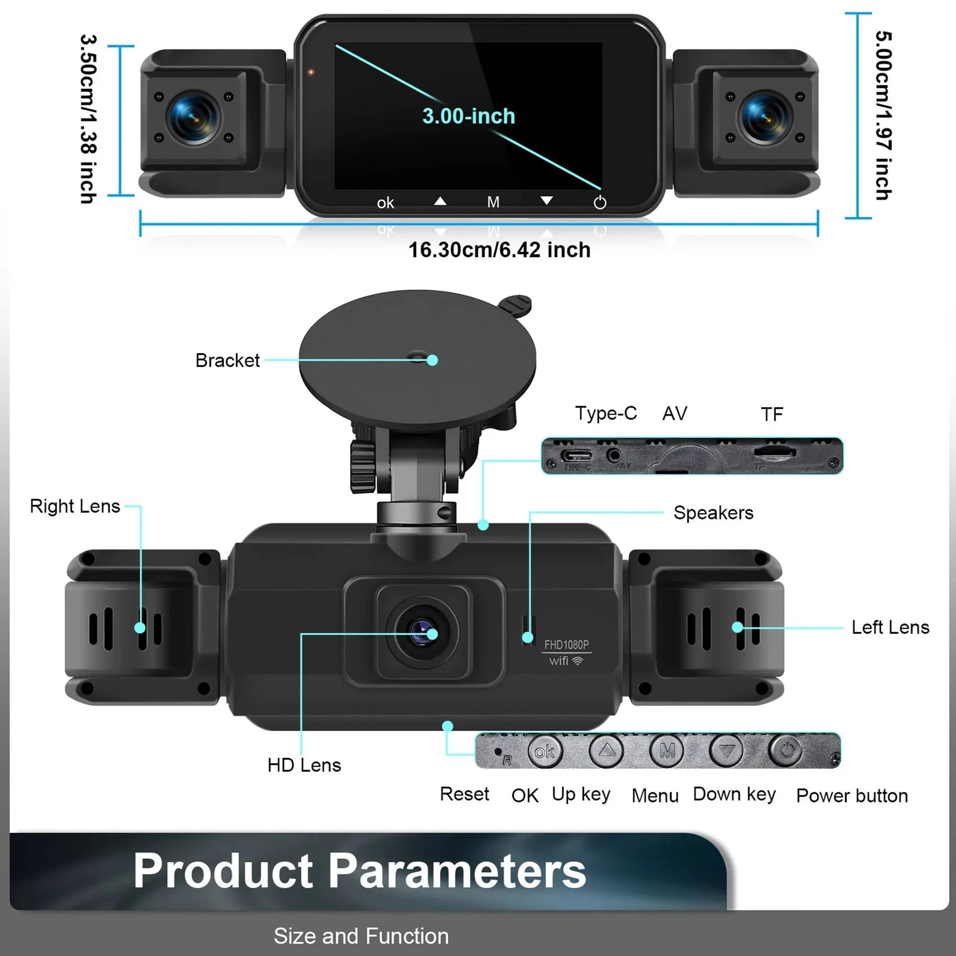 4-Channel Dash Cam with 1920P Front Camera and Night Vision, WiFi App, Parking Monitor Kora Picks